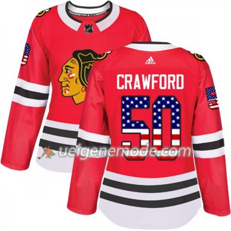 Dame Eishockey Chicago Blackhawks Trikot Corey Crawford 50 Adidas 2017-2018 Rot USA Flag Fashion Authentic